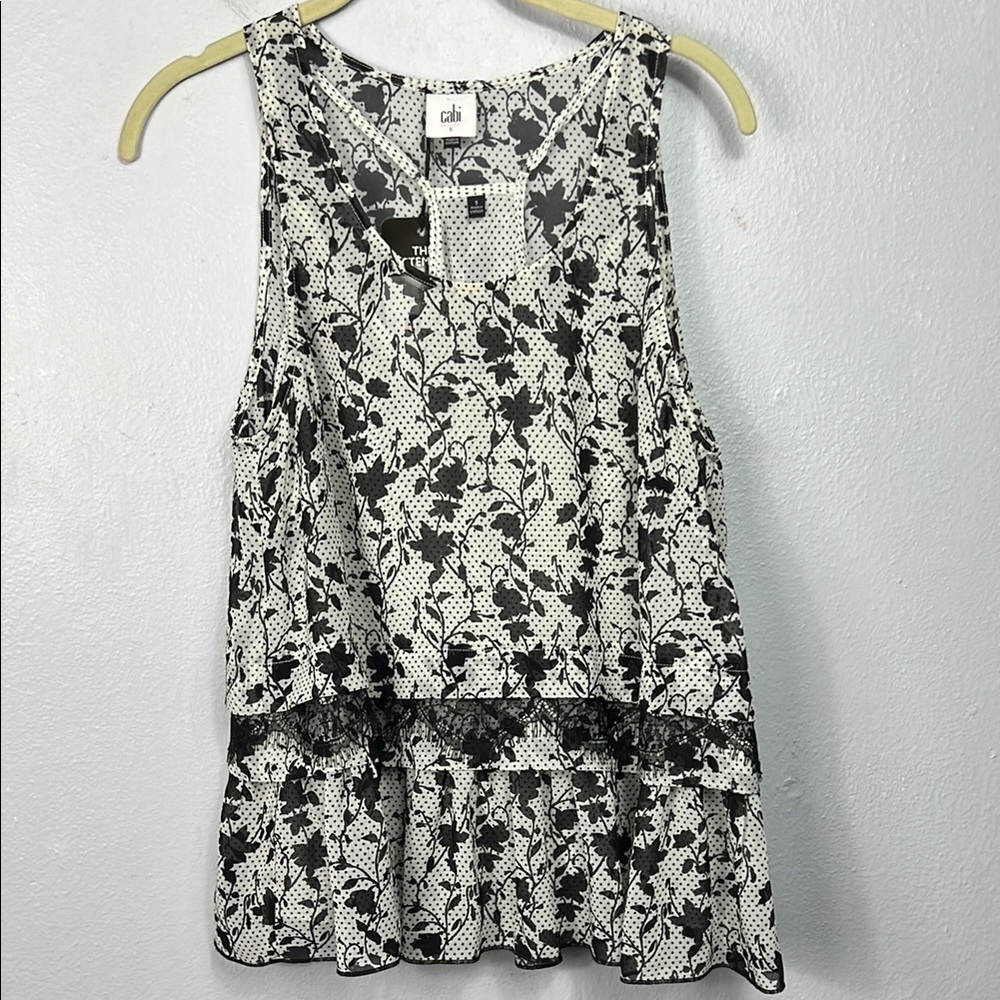 Cabi New with Tag Everything Dotted Bouquet Black & White Floral Cami Top Small